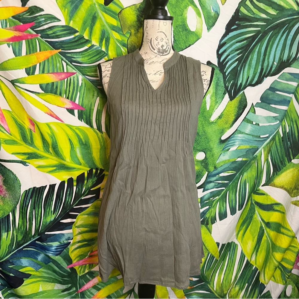 J. Jill S Green Sheer Pleated Coastal Summer Fall Vacation Cruise Travel Tunic